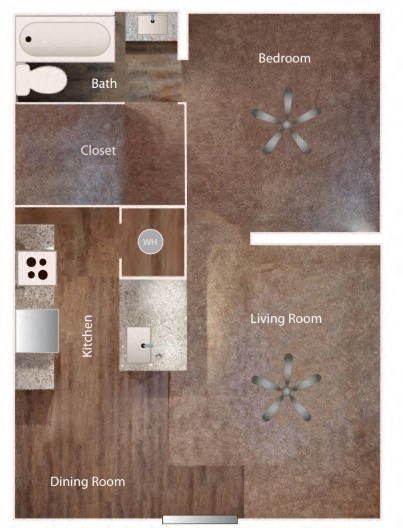Floor plan for 1 bed, 1 bath, 517 sqft